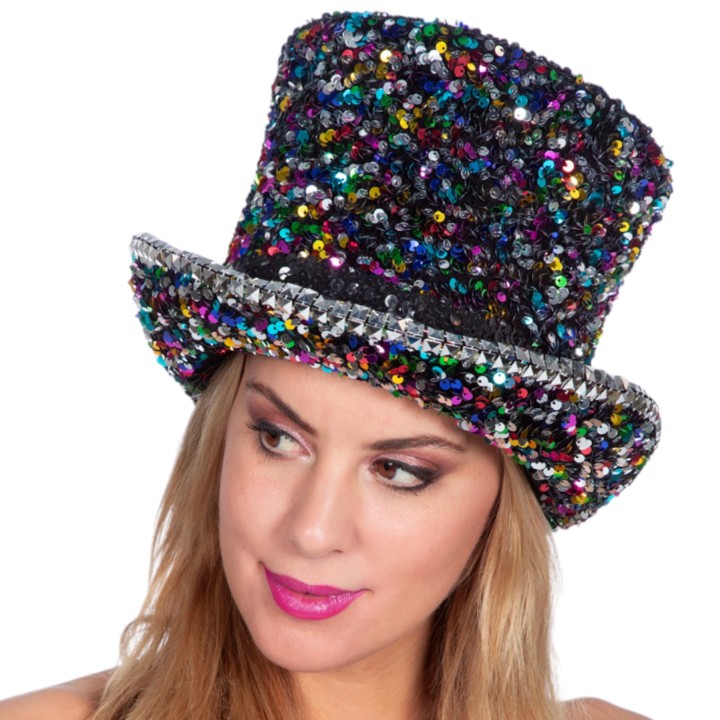 hoge pailletten hoed multicolor glitterhoed