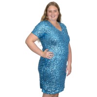 glitter palletten jurkje turquoiseblauw kleedje dames