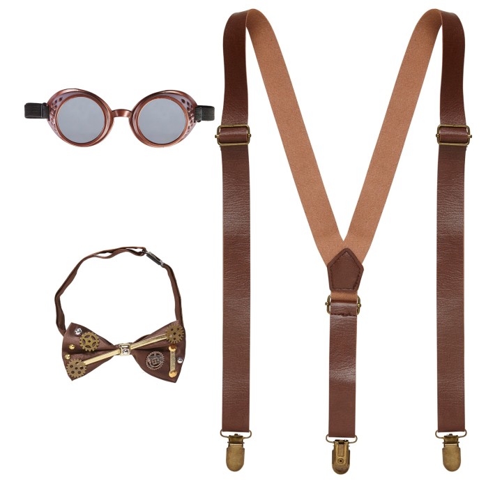 Steampunk accessoires set bril bretellen strik