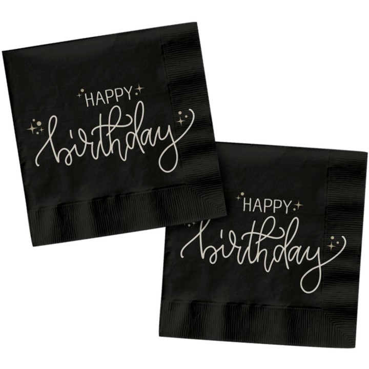 Papieren servetten zwart Happy Birthday