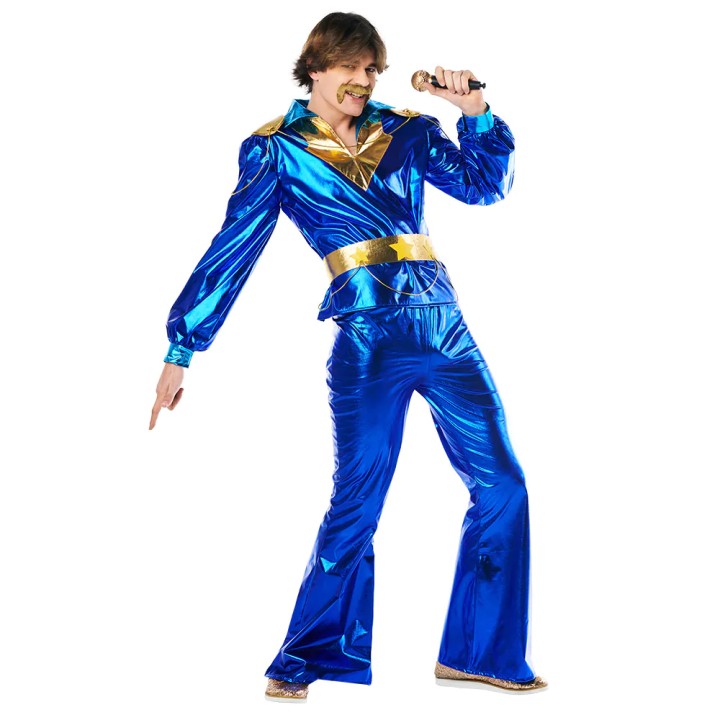 disco outfit heren blauw kostuum