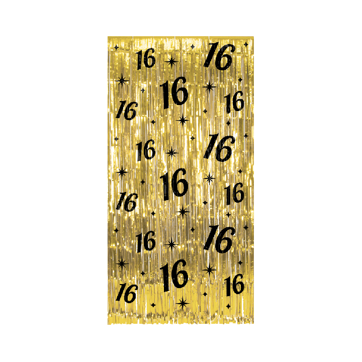 verjaardag versiering deurgordijn goud 16 jaar