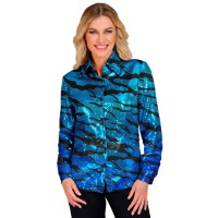 pailletten hemd dames glitter shirt blauw