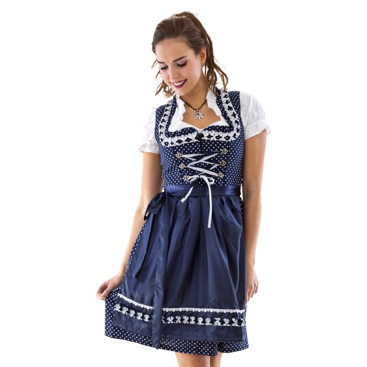 dirndl tiroler jurk blauw wit polkadot